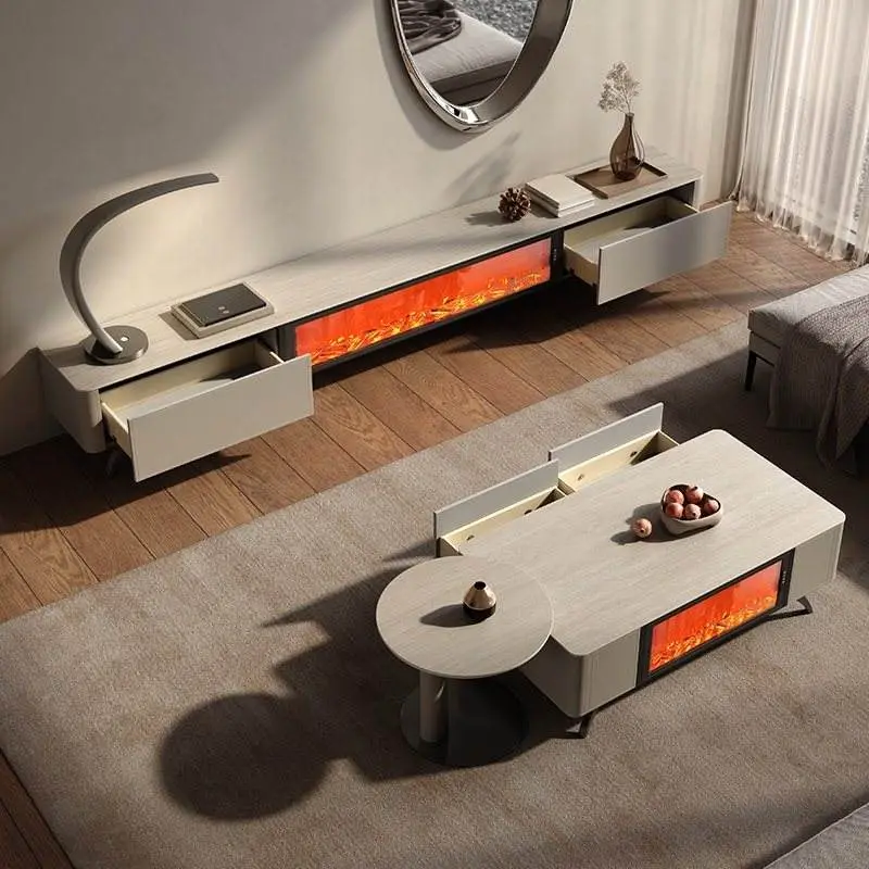 Modern Light Luxury Stone TV Cabinet Coffee Table 3D Flame Decorative Living Room Small Home Furniture — image 5