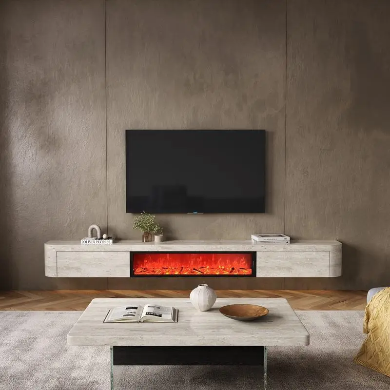 Modern Italian Light Luxury Fire Simulation Electronic Fireplace Integrated Rock Plate TV Cabinet Hanging Combination Floor — image 4