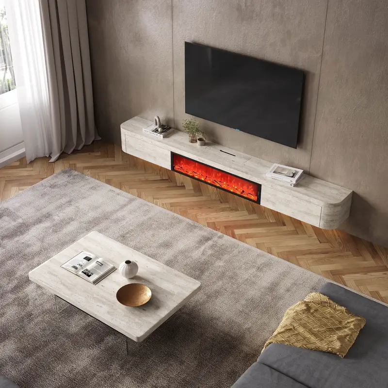 Modern Italian Light Luxury Fire Simulation Electronic Fireplace Integrated Rock Plate TV Cabinet Hanging Combination Floor — image 5