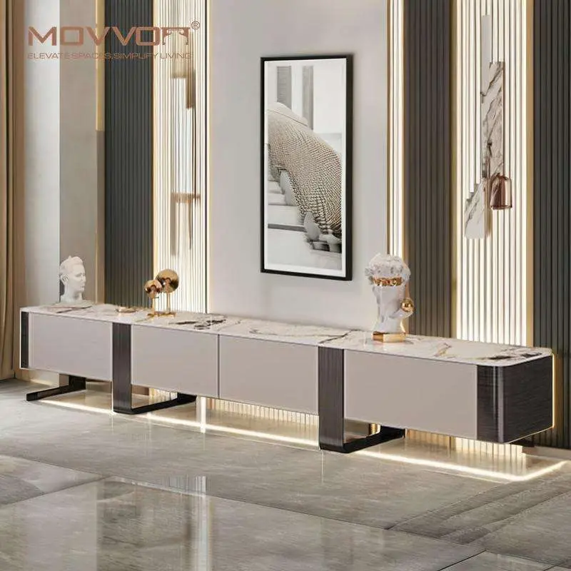 Simple Natural Marble TV Set Home Villa Art Modern Luxury Rectangular Marble Mesa TV Set — view 1