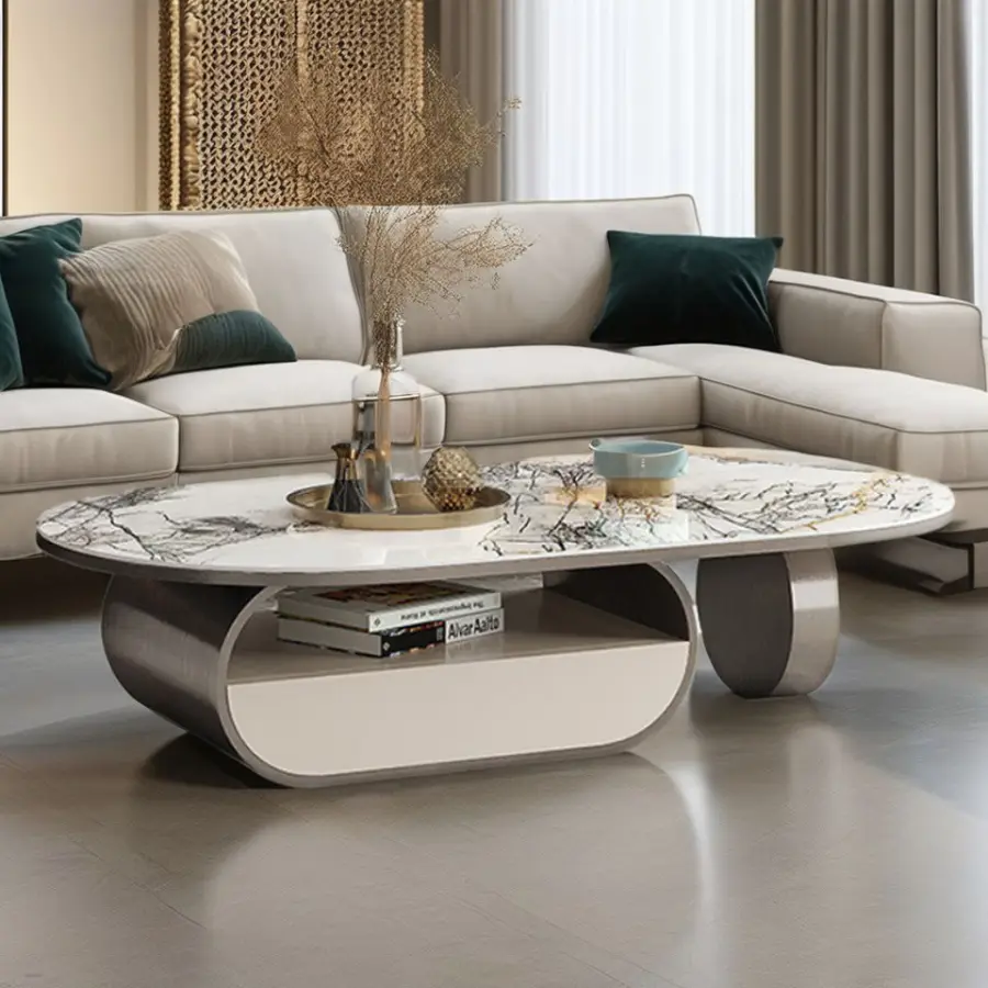 Simple Natural Marble TV Set Home Villa Art Modern Luxury Rectangular Marble Mesa TV Set — view 2