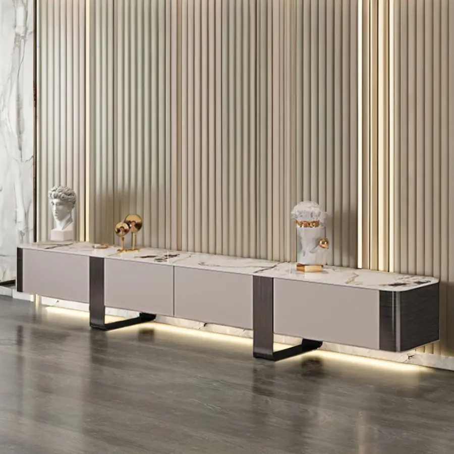 Simple Natural Marble TV Set Home Villa Art Modern Luxury Rectangular Marble Mesa TV Set — view 3
