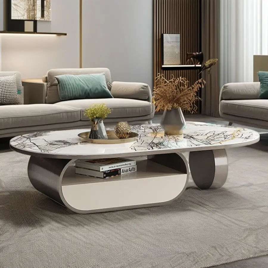Simple Natural Marble TV Set Home Villa Art Modern Luxury Rectangular Marble Mesa TV Set — view 4
