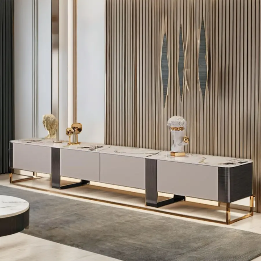 Simple Natural Marble TV Set Home Villa Art Modern Luxury Rectangular Marble Mesa TV Set — view 5