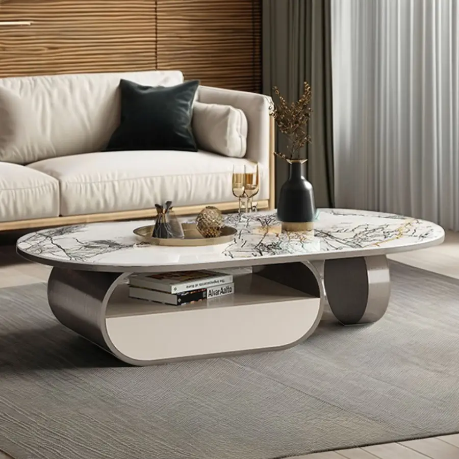 Simple Natural Marble TV Set Home Villa Art Modern Luxury Rectangular Marble Mesa TV Set — view 6