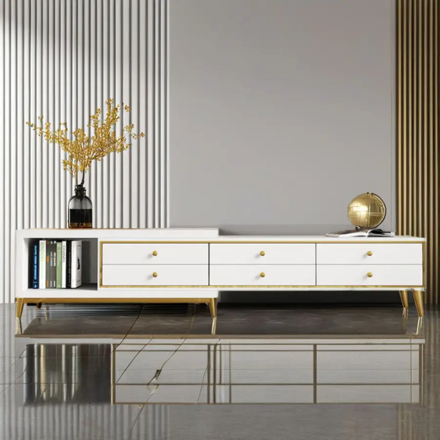 Modern Wood Tv Stand Modern High Gloss Living Room Furniture Tempered Glass Metal Leg Tv Cabinet — view 1