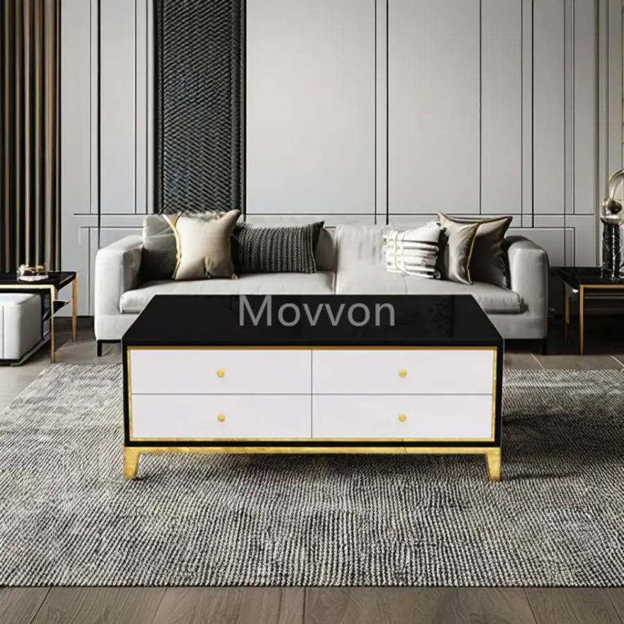 Modern Wood Tv Stand Modern High Gloss Living Room Furniture Tempered Glass Metal Leg Tv Cabinet — image 3