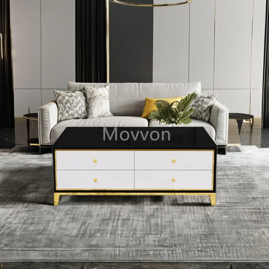 Modern Wood Tv Stand Modern High Gloss Living Room Furniture Tempered Glass Metal Leg Tv Cabinet — image 4
