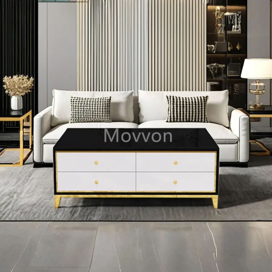 Modern Wood Tv Stand Modern High Gloss Living Room Furniture Tempered Glass Metal Leg Tv Cabinet — image 5