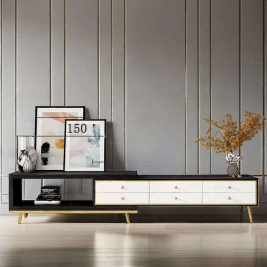 Modern Wood Tv Stand Modern High Gloss Living Room Furniture Tempered Glass Metal Leg Tv Cabinet — image 6