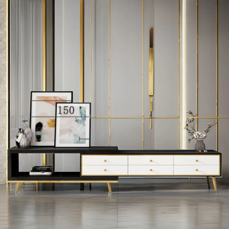 Modern Wood Tv Stand Modern High Gloss Living Room Furniture Tempered Glass Metal Leg Tv Cabinet — image 7
