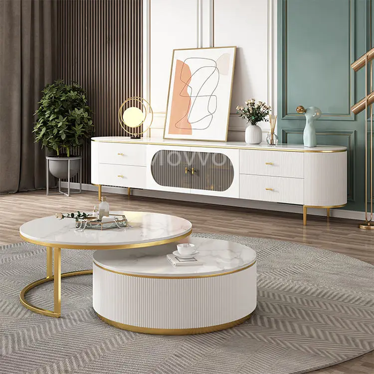 Simple Stainless Steel Coffee Table TV Cabinet Combo Living Room Apartment High Quality Rock Plate TV Cabinet — image 3