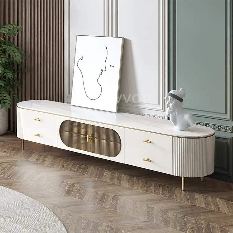Simple Stainless Steel Coffee Table TV Cabinet Combo Living Room Apartment High Quality Rock Plate TV Cabinet — image 6