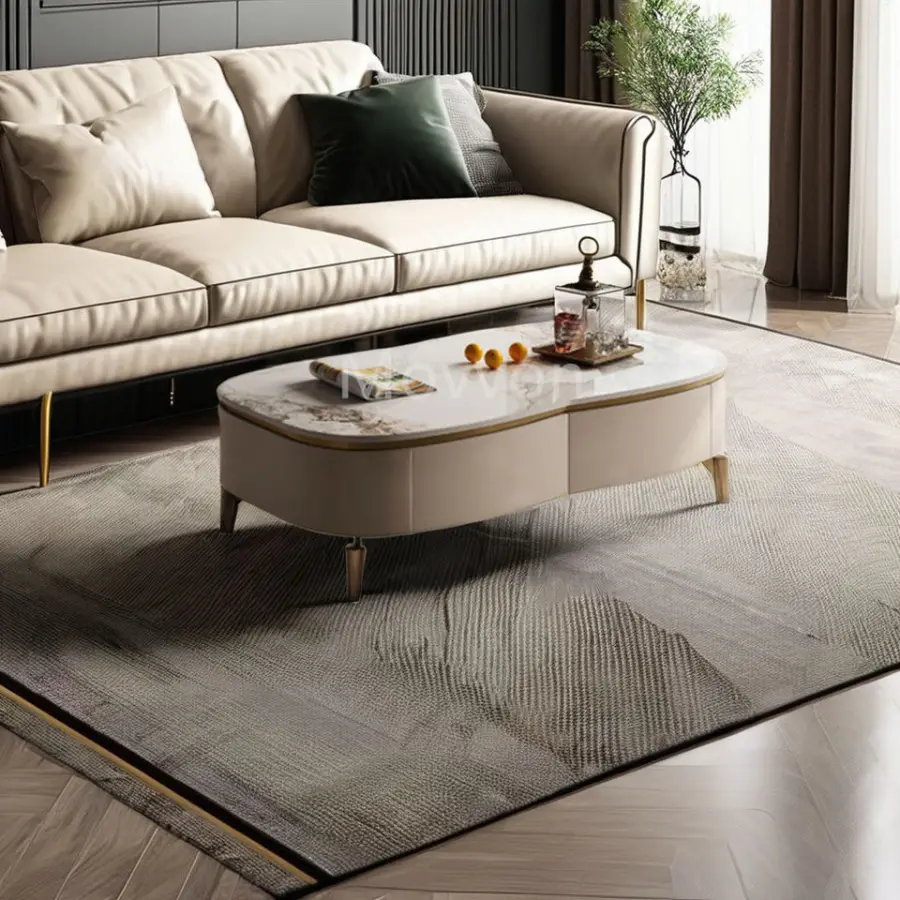 Modern Luxury Style Living Room Coffee Table Stainless Steel Tea Table with Morden Solid Wood Storage Furniture — image 5