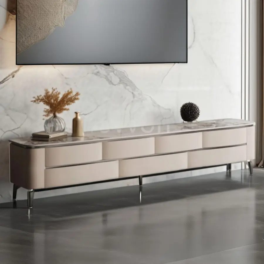 Modern Luxury Style Living Room Coffee Table Stainless Steel Tea Table with Morden Solid Wood Storage Furniture — image 6