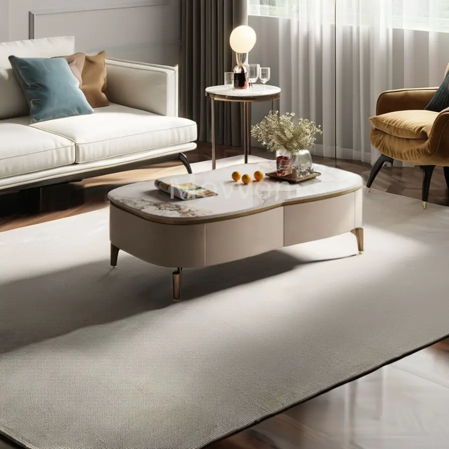 Modern Luxury Style Living Room Coffee Table Stainless Steel Tea Table with Morden Solid Wood Storage Furniture — image 7