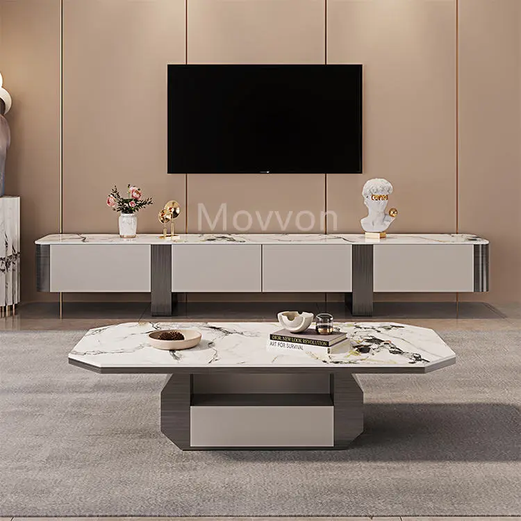 Luxury Living Room Furniture Coffee Table Modern Minimalist TV Table Cabinet Set High Gloss Tv Stand — view 1