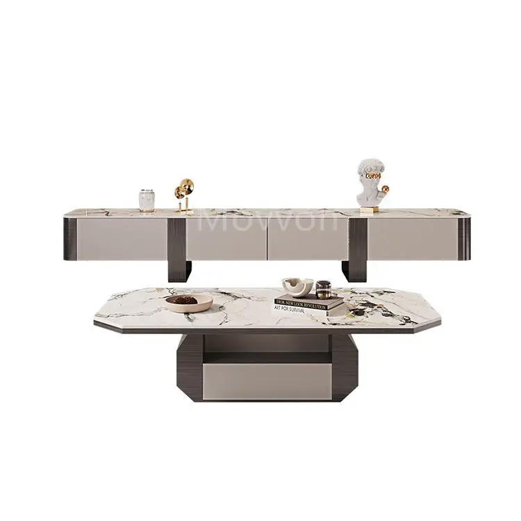 Luxury Living Room Furniture Coffee Table Modern Minimalist TV Table Cabinet Set High Gloss Tv Stand — image 3