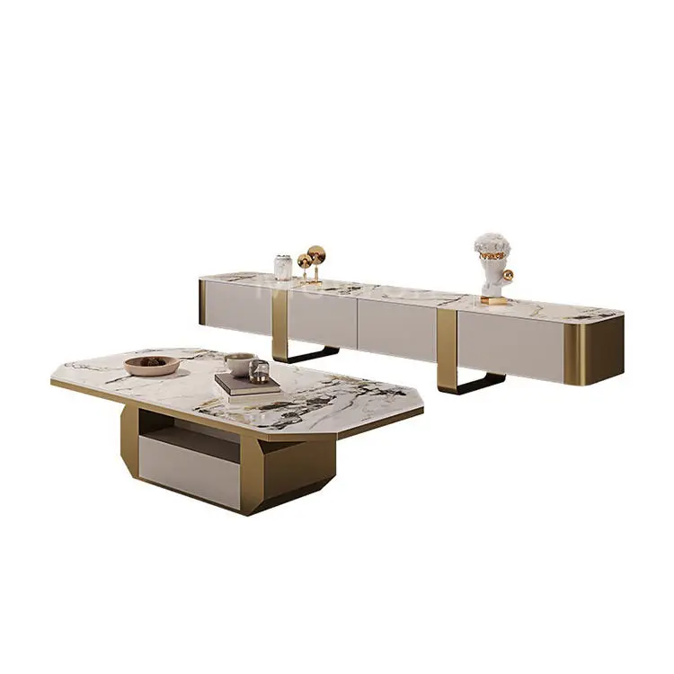 Luxury Living Room Furniture Coffee Table Modern Minimalist TV Table Cabinet Set High Gloss Tv Stand — image 4