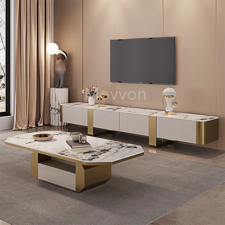 Luxury Living Room Furniture Coffee Table Modern Minimalist TV Table Cabinet Set High Gloss Tv Stand — image 7