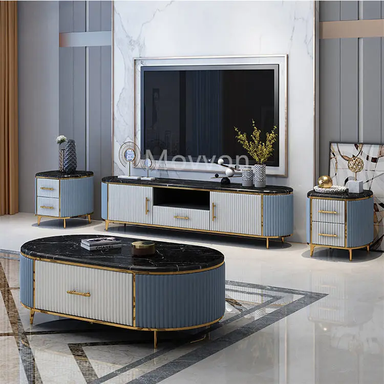 Light Luxury Italian Slate Modern Living Room Size Unit Storage Cabinet Marble TV Cabinet — view 1