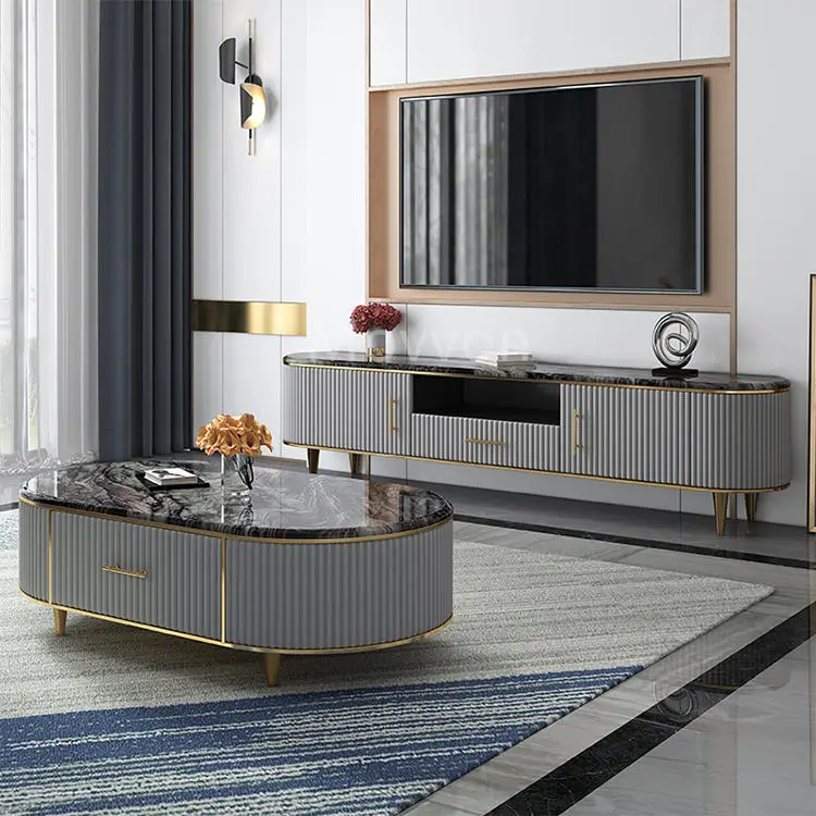 Light Luxury Italian Slate Modern Living Room Size Unit Storage Cabinet Marble TV Cabinet — image 6