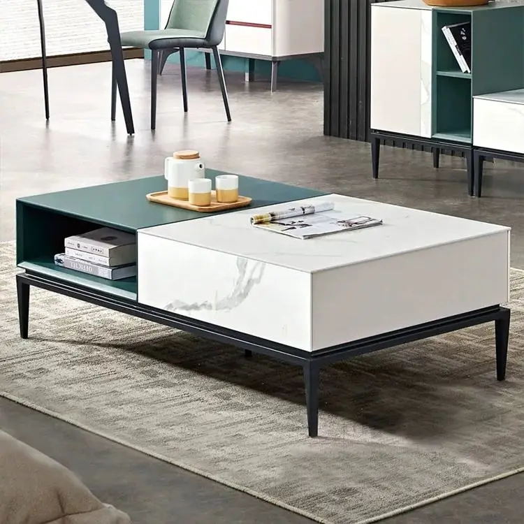 Hot Sale Living Room Plywood+marble Pattern Rock Plate Top Luxury Tv Stand Furniture Modern — image 4