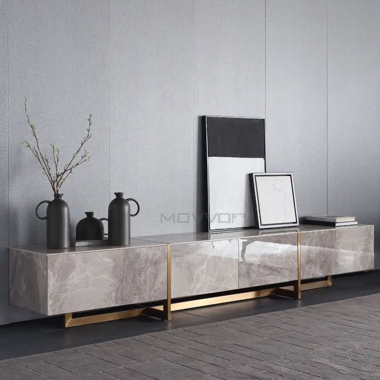 Rock Stone Italian Modern Elegant Style Luxury T.v Stand for Furniture Living Room With Storage Drawers Stainless Steel — view 1