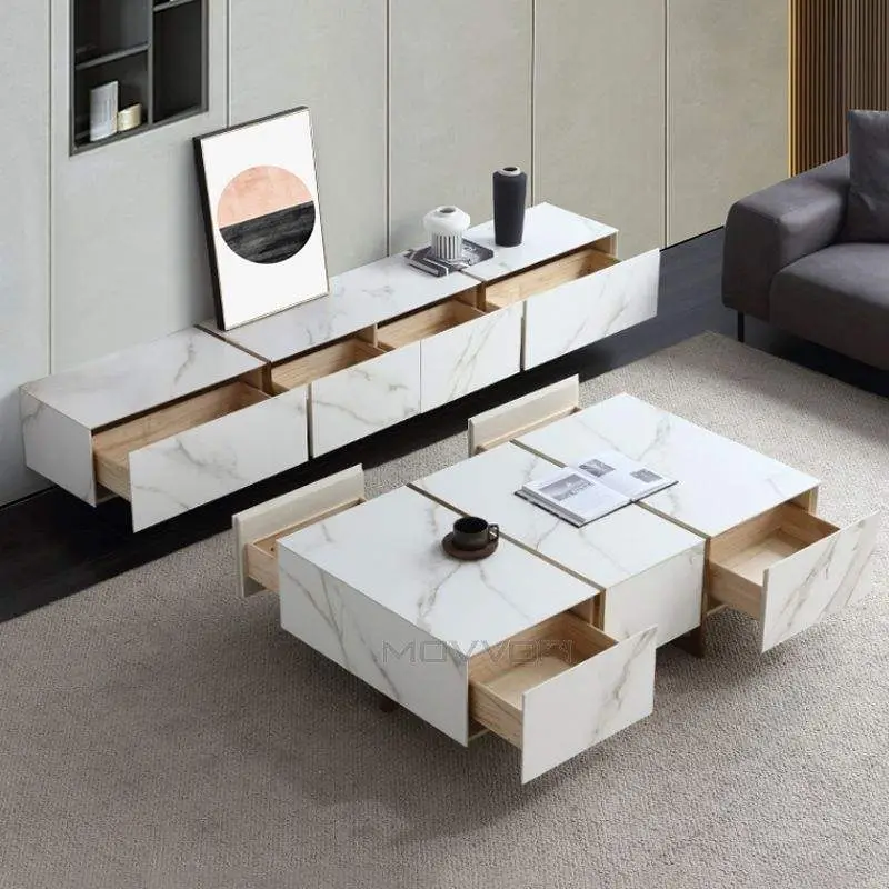 Rock Stone Italian Modern Elegant Style Luxury T.v Stand for Furniture Living Room With Storage Drawers Stainless Steel Base — image 3
