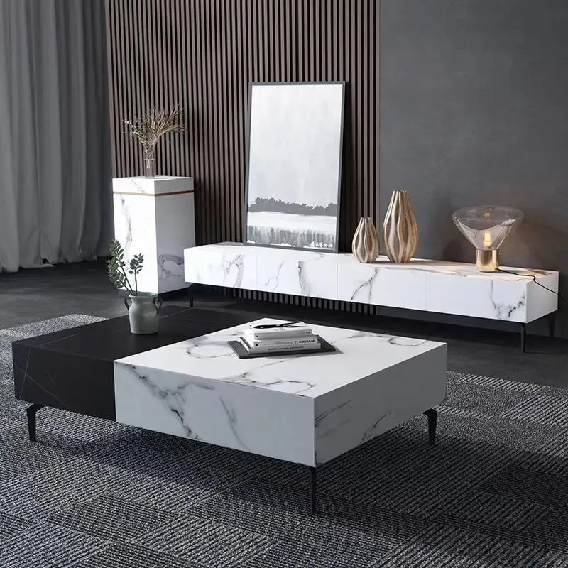 Rock Stone Italian Modern Elegant Style Luxury T.v Stand for Furniture Living Room With Storage Drawers Stainless Steel Base — image 4