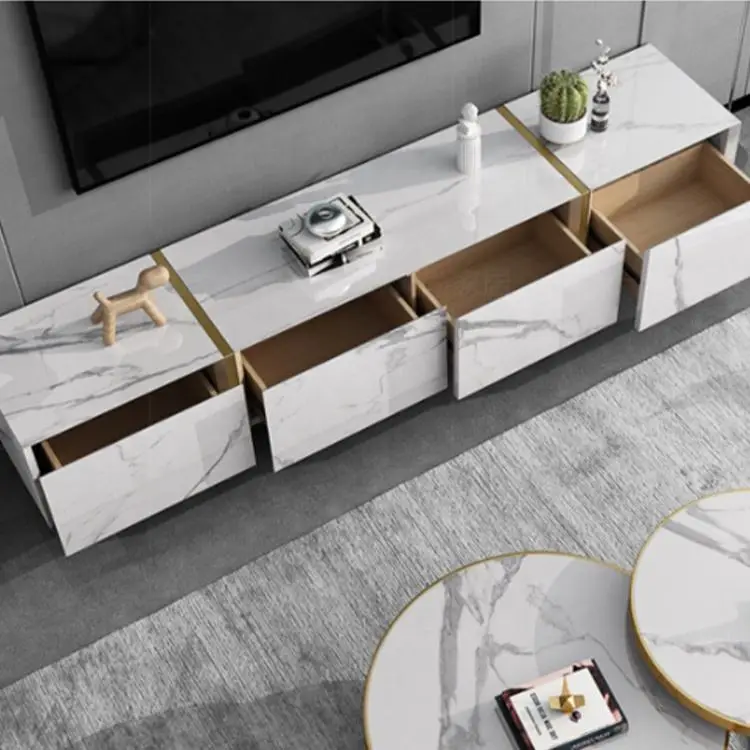 Rock Stone Italian Modern Elegant Style Luxury T.v Stand for Furniture Living Room With Storage Drawers Stainless Steel Base — image 5