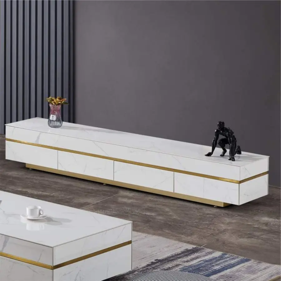 Rock Stone Italian Style Quality Durable Luxury Tv Stand for Furniture Living Room with Storage Drawers Stainless Steel — view 1