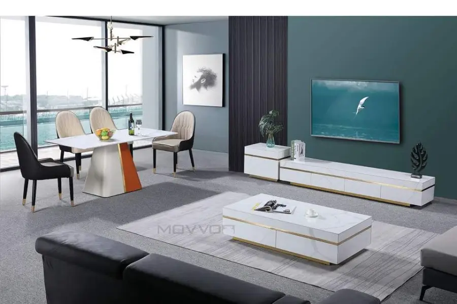 Rock Stone Italian Style Quality Durable Luxury Tv Stand for Furniture Living Room with Storage Drawers Stainless Steel Base — image 3
