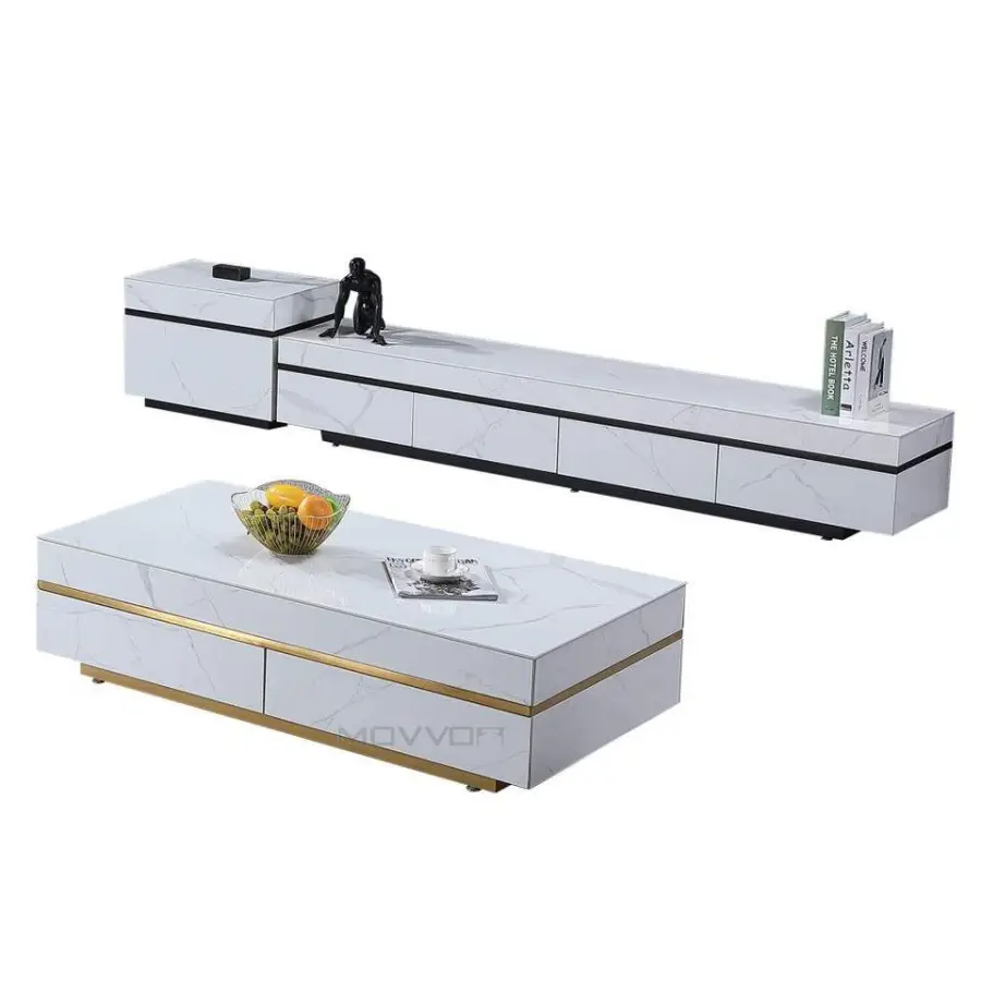 Rock Stone Italian Style Quality Durable Luxury Tv Stand for Furniture Living Room with Storage Drawers Stainless Steel Base — image 4