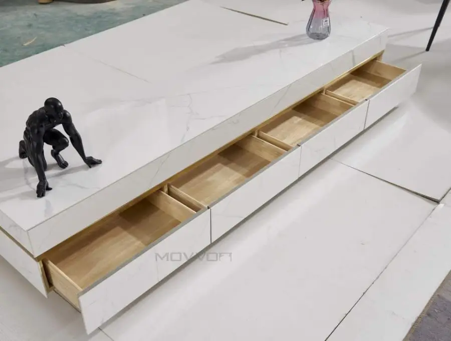 Rock Stone Italian Style Quality Durable Luxury Tv Stand for Furniture Living Room with Storage Drawers Stainless Steel Base — image 5