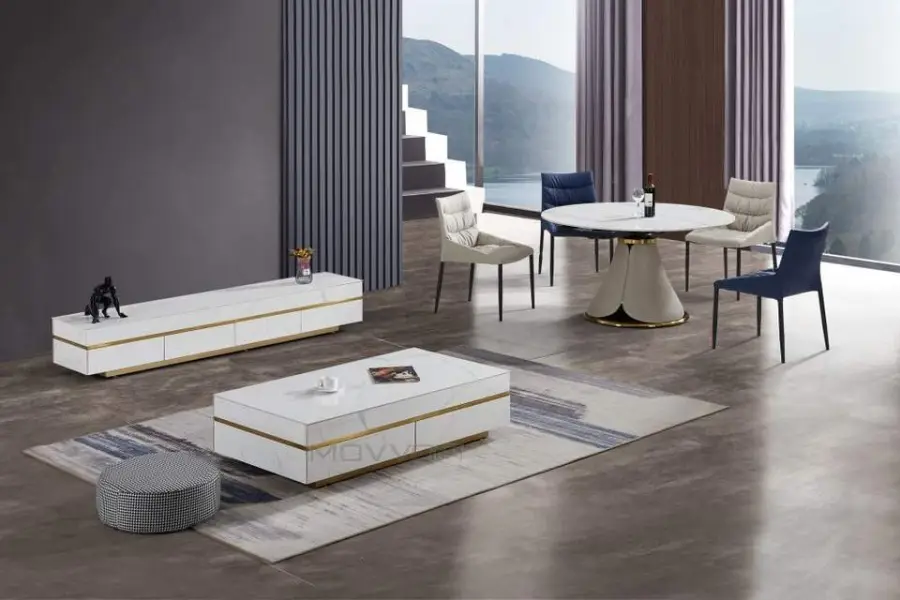 Rock Stone Italian Style Quality Durable Luxury Tv Stand for Furniture Living Room with Storage Drawers Stainless Steel Base — image 6