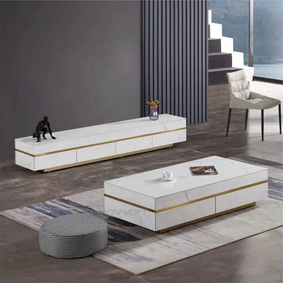 Rock Stone Italian Style Quality Durable Luxury Tv Stand for Furniture Living Room with Storage Drawers Stainless Steel Base — image 7