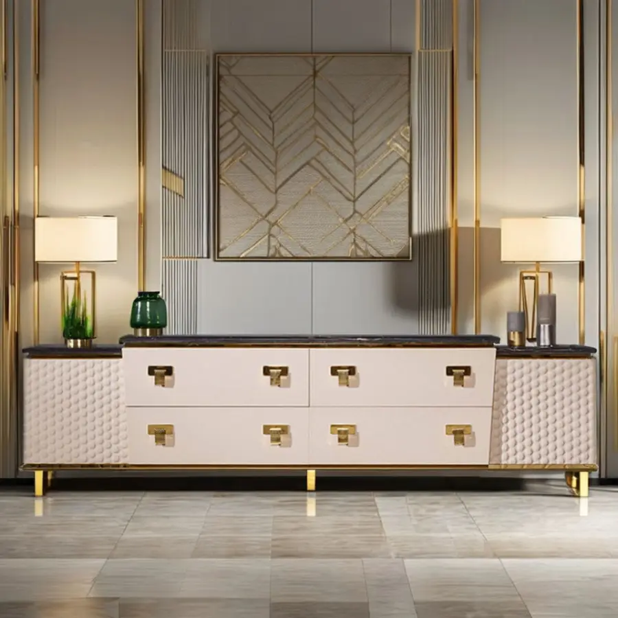Luxury Modern High-End TV Stand Marble Tabletop for Living Room Farmhouse Bedroom Entry Hospital Warehouse Apartment Hotel Mall — image 3