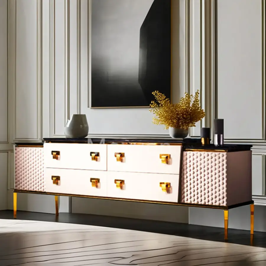 Luxury Modern High-End TV Stand Marble Tabletop for Living Room Farmhouse Bedroom Entry Hospital Warehouse Apartment Hotel Mall — image 4