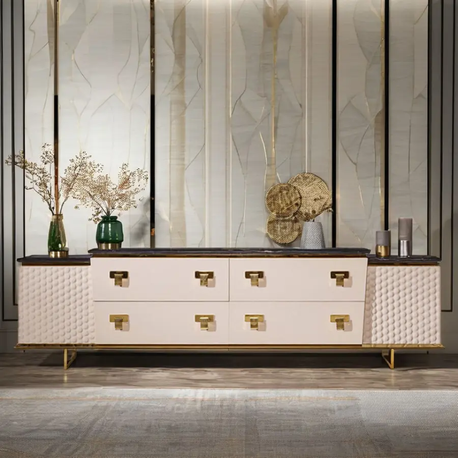 Luxury Modern High-End TV Stand Marble Tabletop for Living Room Farmhouse Bedroom Entry Hospital Warehouse Apartment Hotel Mall — image 5