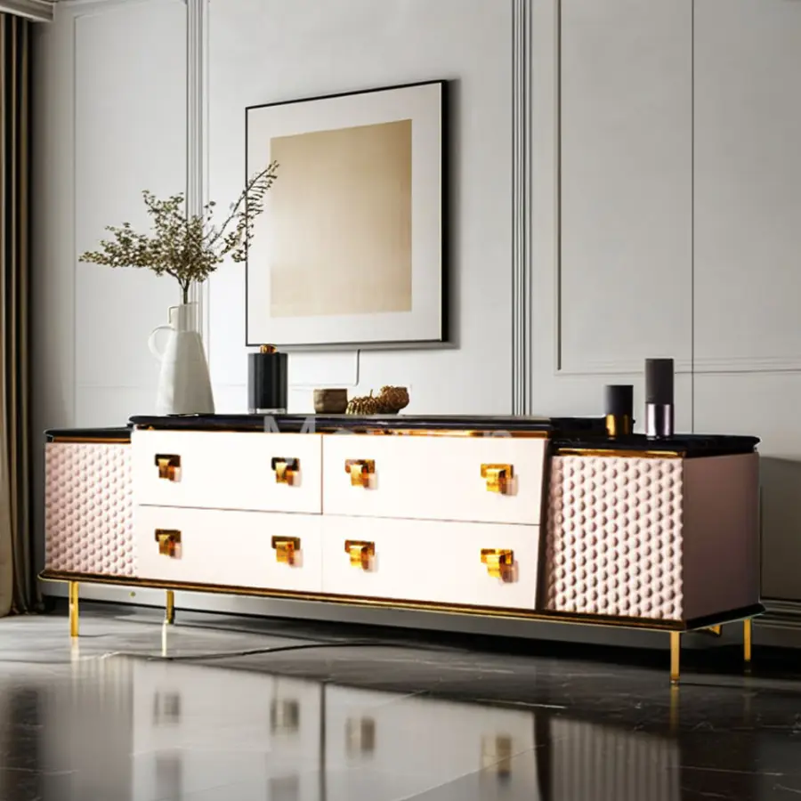 Luxury Modern High-End TV Stand Marble Tabletop for Living Room Farmhouse Bedroom Entry Hospital Warehouse Apartment Hotel Mall — image 6