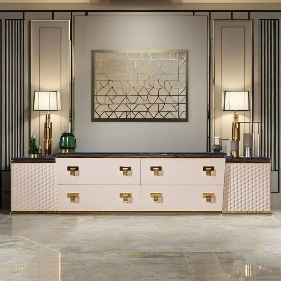 Luxury Modern High-End TV Stand Marble Tabletop for Living Room Farmhouse Bedroom Entry Hospital Warehouse Apartment Hotel Mall — image 7