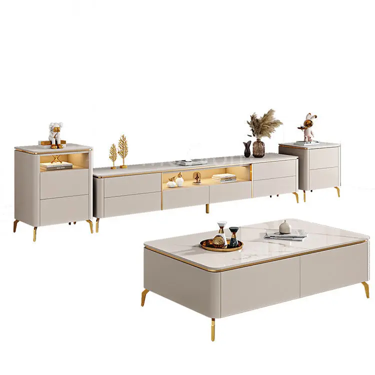 Modern Furniture Wholesale Simple Cream Tv Set Tv Stands Cabinets for Living Room — view 1