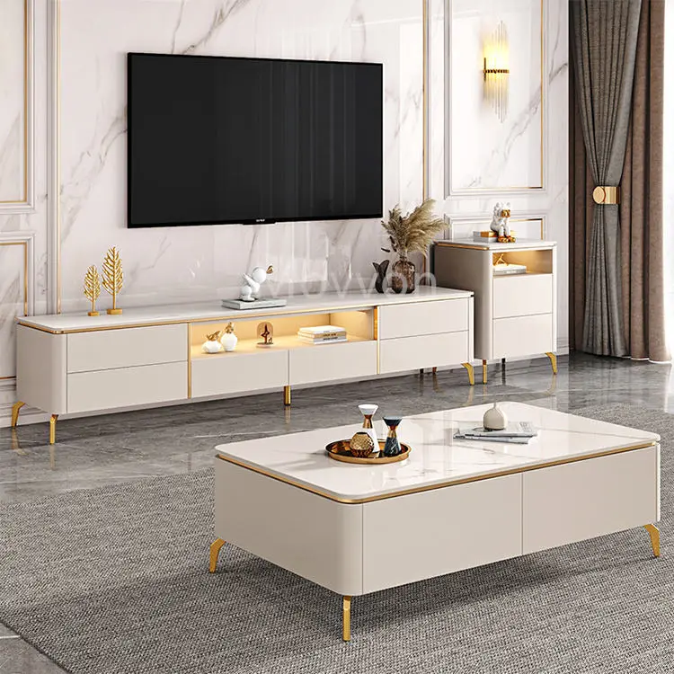 Modern Furniture Wholesale Simple Cream Tv Set Tv Stands Cabinets for Living Room — image 3