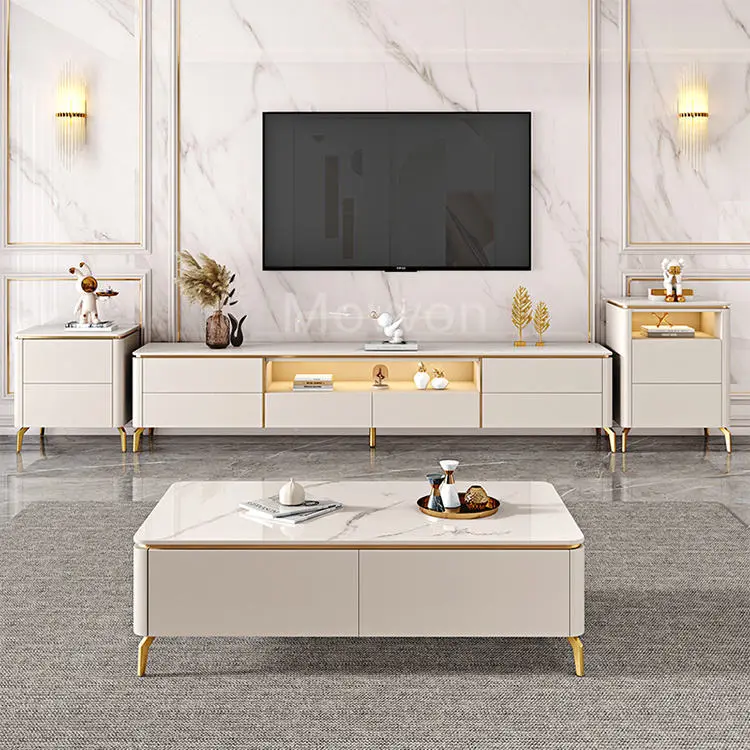 Modern Furniture Wholesale Simple Cream Tv Set Tv Stands Cabinets for Living Room — image 4