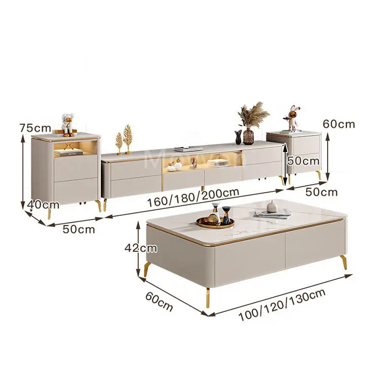 Modern Furniture Wholesale Simple Cream Tv Set Tv Stands Cabinets for Living Room — image 5