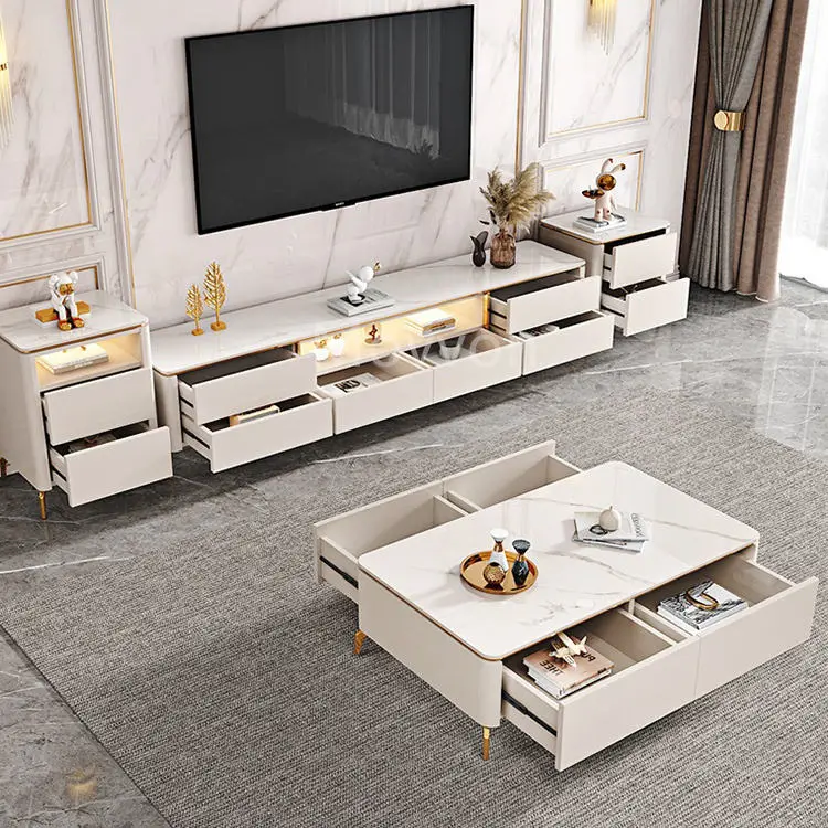 Modern Furniture Wholesale Simple Cream Tv Set Tv Stands Cabinets for Living Room — image 6