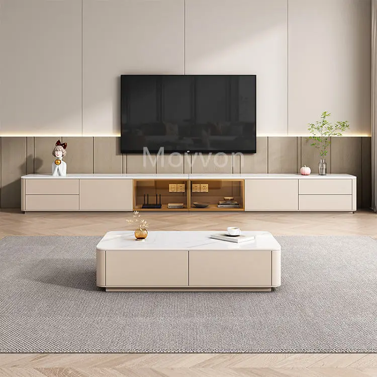 Modern Stone Glass TV Stand Luxury Floor Standing Cabinet for Small Apartment Minimalist Design for Living Room Furniture — image 3