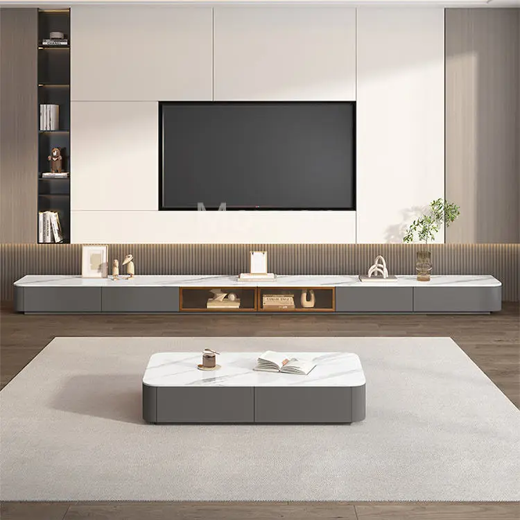 Modern Stone Glass TV Stand Luxury Floor Standing Cabinet for Small Apartment Minimalist Design for Living Room Furniture — image 4
