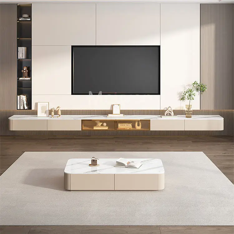 Modern Stone Glass TV Stand Luxury Floor Standing Cabinet for Small Apartment Minimalist Design for Living Room Furniture — image 5